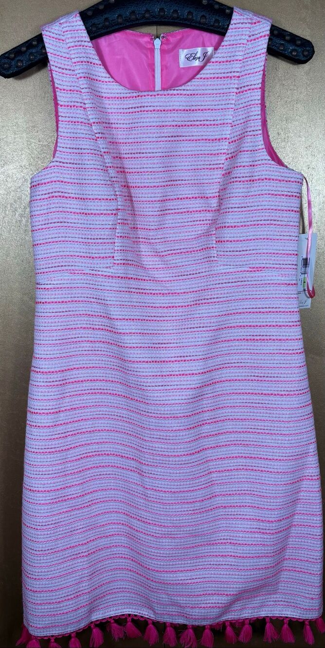 Eliza J Women's Pink Sleeveless Metallic Crew Neck Shift Dress Size 4